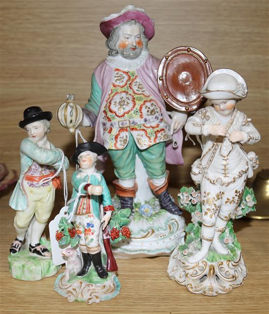 Four Derby figures of Falstaff, Winter , a huntsman and a dandy, late 18th century